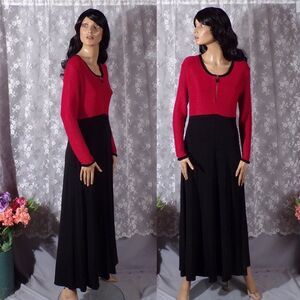 Vintage 90s Maxi Dress Color Block Red Black Cyber Punk Retro Goth Size Medium